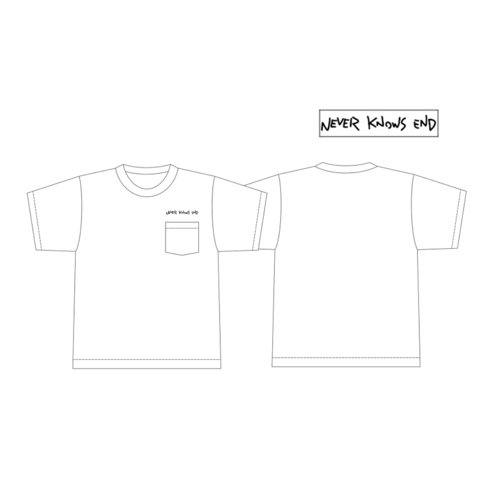 「NEVER KNOWS END」ポケット付きTシャツ(白)