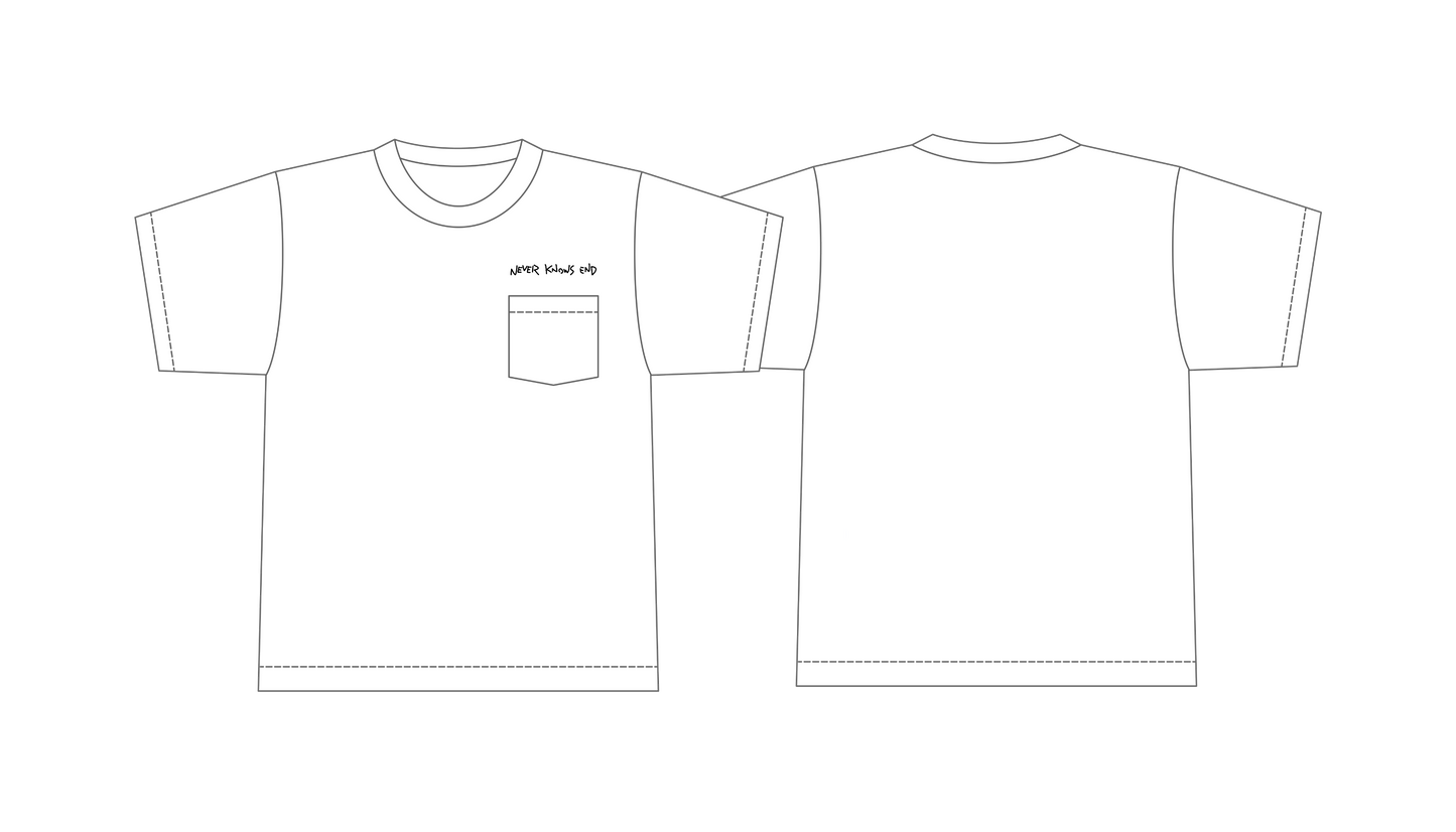 「NEVER KNOWS END」ポケット付きTシャツ(白)