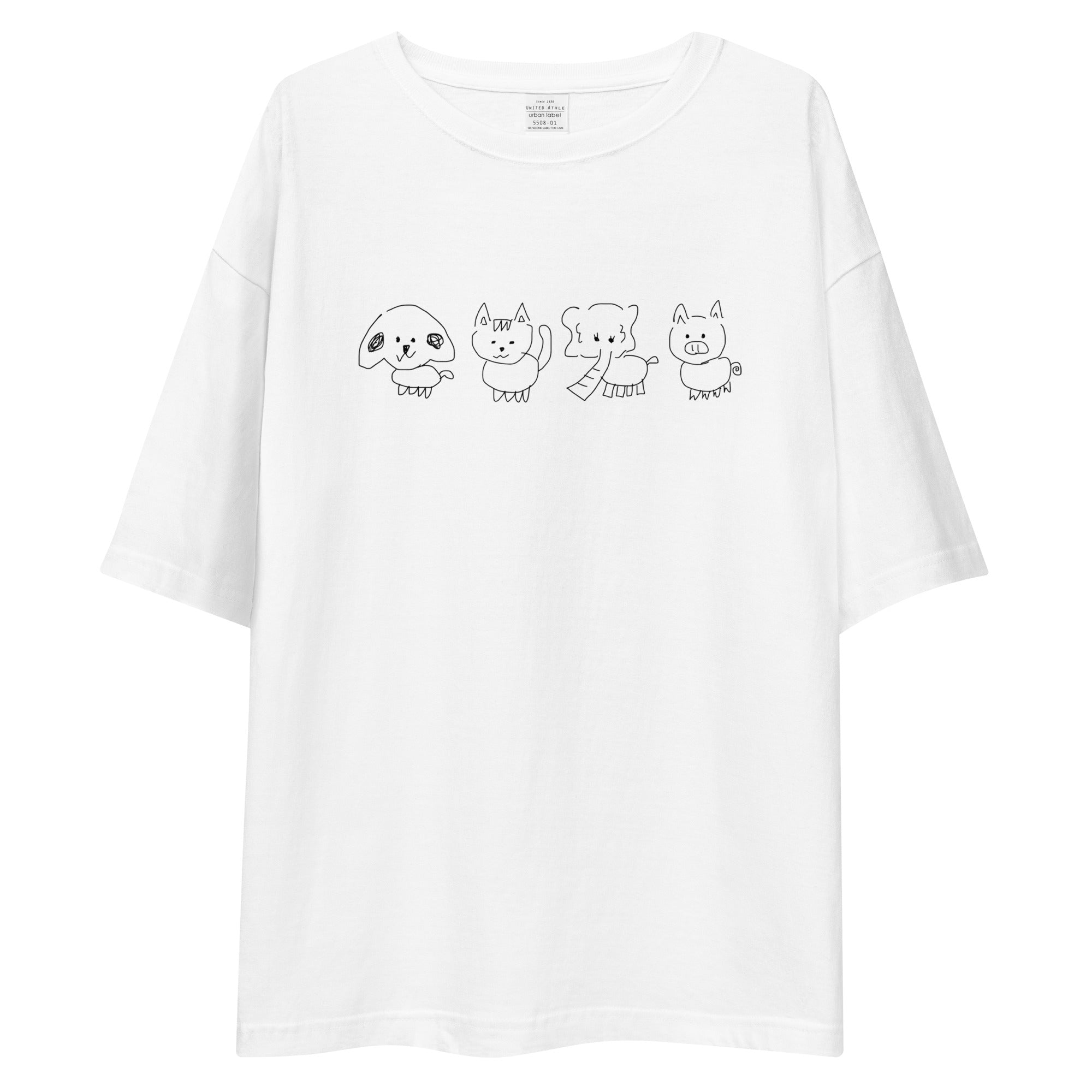 ワン・ニャン・パオ・ブゥ」ビッグシルエットTシャツ – 水槽とクレマチス